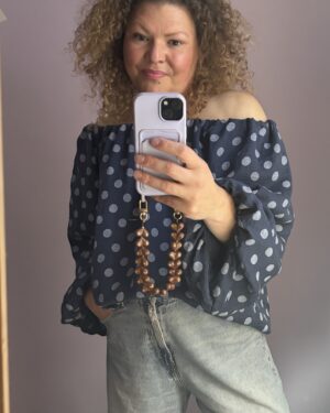 Off Shoulder Polkadot Top Donkerblauw